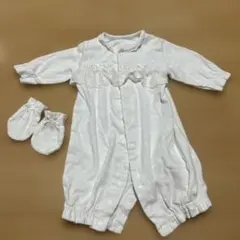 ベビー用ドレス ミトン付き ホワイト リボン柄