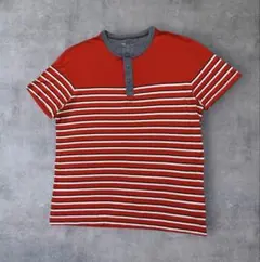 GAP メンズTシャツ Y2K ヘンリーネック ボーダー 綿 M ストリート