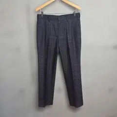 古着　ダークネイビー チェック柄　メンズ スラックス　ストレート