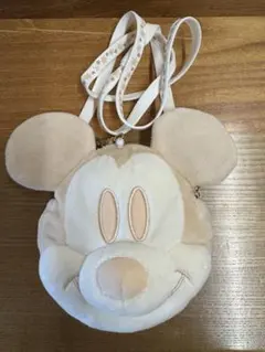 ミッキーマウス　ポシェット パスケース　ベージュ