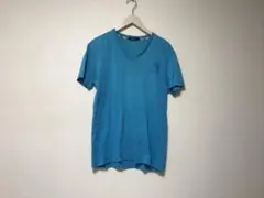 本物バーバリーブラックレーベルBURBERRYロゴ刺繍半袖TシャツメンズL青