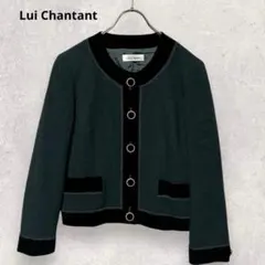 ルイシャンタン ノーカラージャケット 38 黒 上品 ベロア 日本製 3743