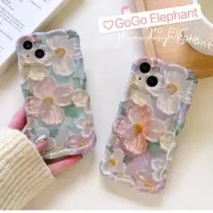 韓国♡お花にうっとり一目惚れ◎フラワー 油絵風 光沢デザイン iphoneケース