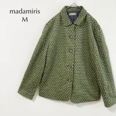 ジャケット 千鳥格子 総柄 羽織り ウール混 グリーン イエロー M 春 レトロ