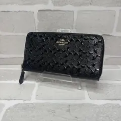 (未使用品)大人気、コーチ、長財布、ラウンドジップ、オールレザー、エナメル、黒