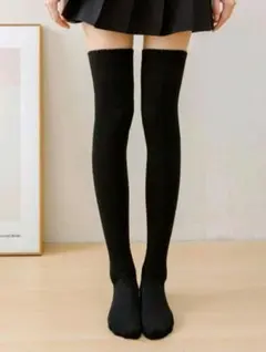 【新品・未使用】ニーハイソックス　ブラック　2足組　膝上丈　無地　厚手　冬用