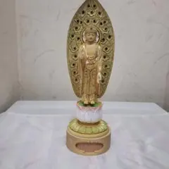 マテ茶さま地蔵菩薩像。木彫刻に彩色。台座光背付き和インテリア