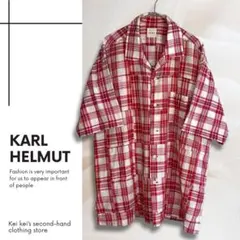 カールヘルム 開襟シャツ 半袖 チェック柄 パッチワーク Mサイズ