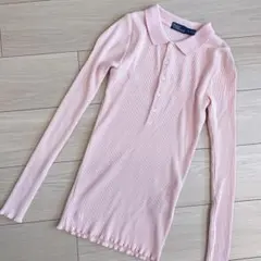 Polo Ralph Lauren リブニット　ピンク　ロゴ刺繍　美品