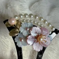 髪飾り 桜 かんざし バチ型 螺鈿 真珠母貝 パール 簪