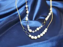 【新品】 送料無料 コットンパール 風　プラパール２連　ロング ネックレス