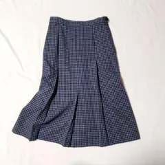 昭和レトロ プリーツスカート チェック柄 ネイビー トラッド クラシカル 古着