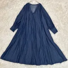 プラスオトハ　ダンガリーワンピース　デニムVネック　フリー　体型カバーのサムネイル