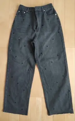 ハート刺繍ドット　ダークグレー デニムパンツ