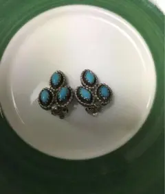 vintage ターコイズシルバーイヤリングデザインエイジングフランス古着オーラ