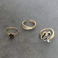 リング 3点セット ゴールドカラー 重ね付け GU 金