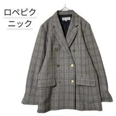美品 ロペピクニック 紺ブレ風 ダブル テーラードジャケット チェック グレー