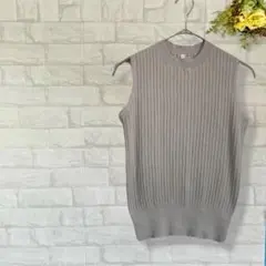 リブニット ノースリーブベスト カットソー グレー S カジュアル シンプル