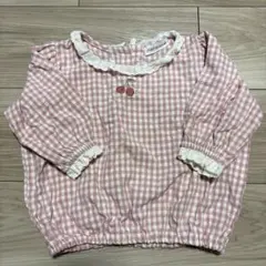 バースデイ ママラク ピンク ギンガムチェック さくらんぼ トップス 80cw