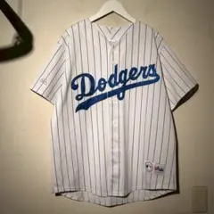 90s USA製 majestic ドジャース ストライプ半袖ユニフォームM