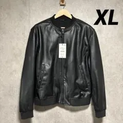 ZARA フェイクレザーボンバージャケット XL 新品 ブラックのサムネイル