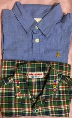 長袖シャツ 青 チェック柄