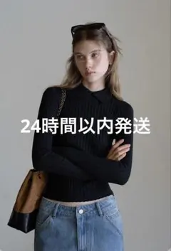 EGGKA レディース クラシック リブニット ポロ 長袖 ニット