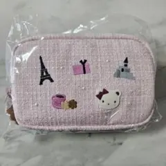 新品 ファミリア マモンエフィーユ ポーチ ツイード ピンク パリ 刺繍 菓子