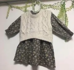 【新品タグ付き】プティマイン　ベスト付き花柄ワンピース80cm