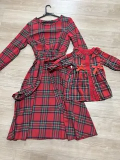 親子ペア チェック柄ワンピースセット