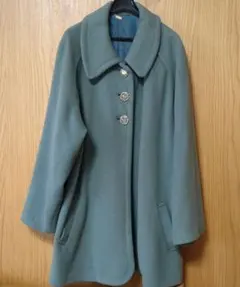 ウール混合 グリーンコート ボタン付き