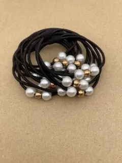 ヘアゴム セット 黒 ゴールド ビーズ
