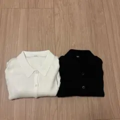 UNIQLO ユニクロ　リブポロカーディガン　ブラック　ホワイト　2点セット