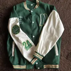 スタジャン 緑と白 刺繍入り 24