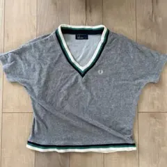 FRED PERRY Vネック 半袖 カットソー グレー　ニット