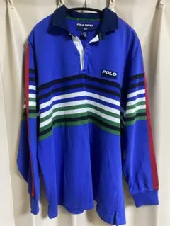 【希少90s】POLO SPORT ラガーシャツ L 青 ストライプ