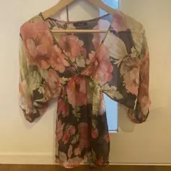 rienda 花柄シースルー チュニック 五分袖のサムネイル