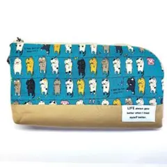 ハンドメイド　長財布（ぶら下がり猫ちゃん　ブルー）