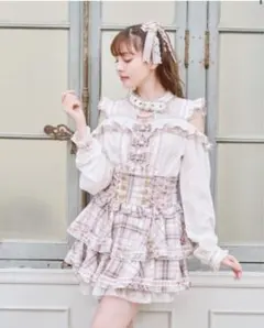 lizlisa はしごリボンチェックティアードスカパン ピンク