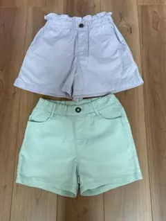 キッズ薄紫色と薄緑色のハーフパンツ2点セット　140