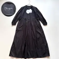 Pheeta コットンワンピース 黒 ロング丈 ギャザー ピンタックのサムネイル