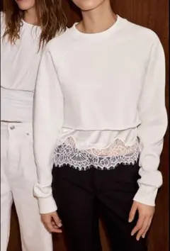 ZARA クロップド丈レースコンビスウェットシャツ