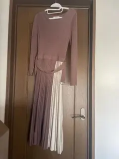 バイカラー ニットワンピース 長袖