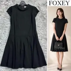 美品　アキラナカ　ラッフルワンピース　38 ブラック　結婚式　フレアースリーブ 極美品》2023年 フォクシー 定価8万 ラッフルスリーブドレス Audria