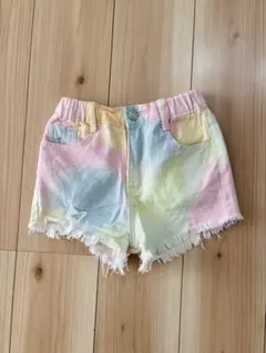パステルカラー タイダイ柄 デニムショートパンツ 130