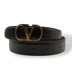 良品 2101 VALENTINO Vロゴ ベルト レザー ゴールド金具