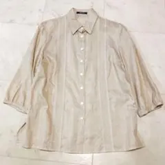 Aquascutum コットンシルク混 ブラウス ストライプ 刺繍 日本製