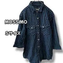 N0965　チェックシャツ　七分袖　スリムフィット　ブルー　Ｓのサムネイル