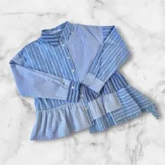 美品☆nop de nod アシンメトリーフリルシャツ　パッチワーク　ストライプのサムネイル