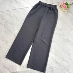 デイジー ワイドストレートパンツこなれ感ストレッチ美脚グレーXS楽ちん落ち感上品